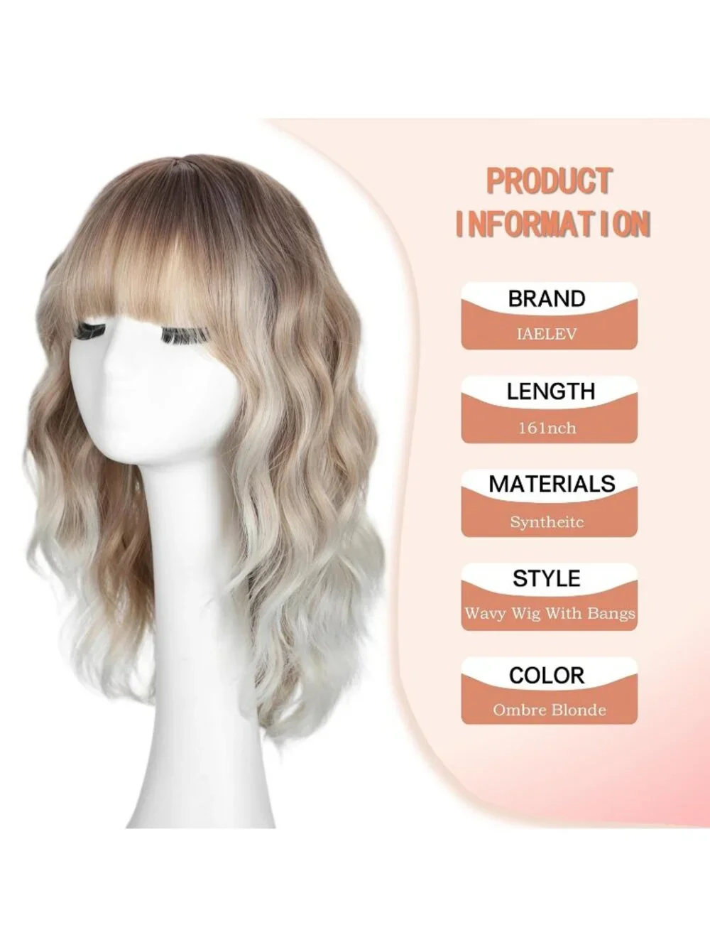 Women's Ombre Blonde 16 Inch Wavy Wig With Bangs Shoulder Length Synthetic Hair